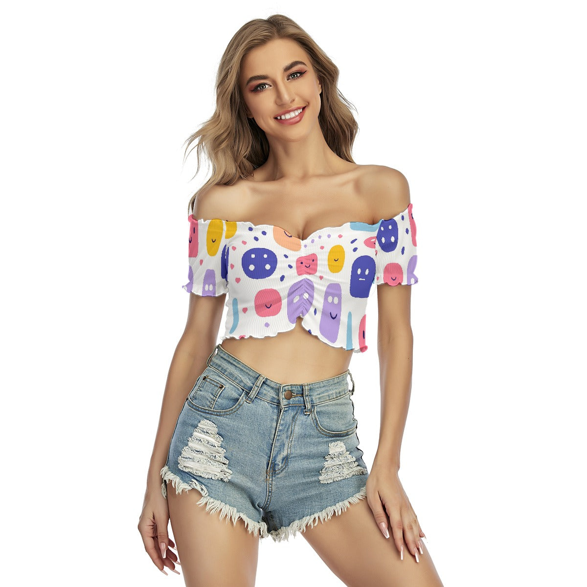 All-Over Print Women's One-shoulder Off-the-navel Short Sleeve T-shirt