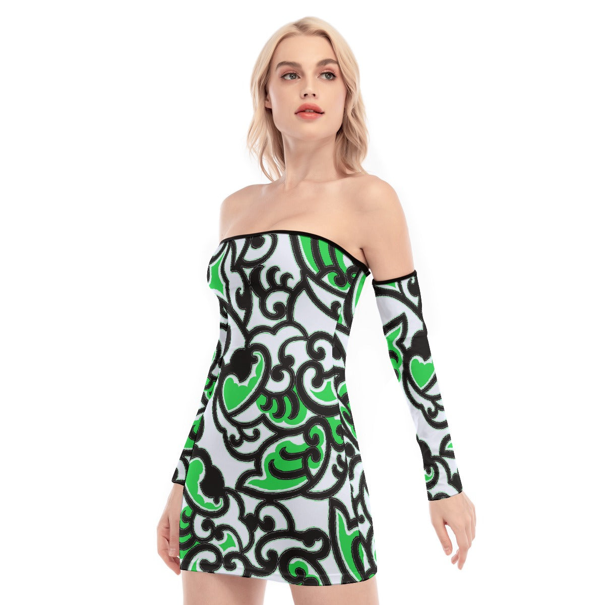 All-Over Print Women's Off-shoulder Back Lace-up Dress