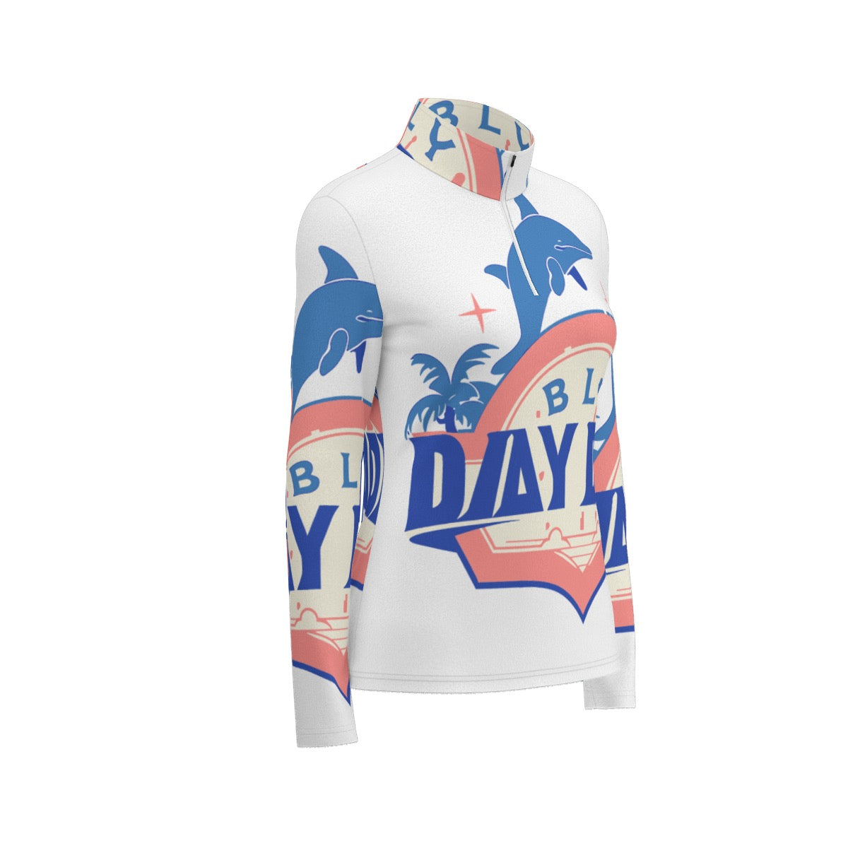 All-Over Print Women's Sports Collar Jersey With Long Sleeve