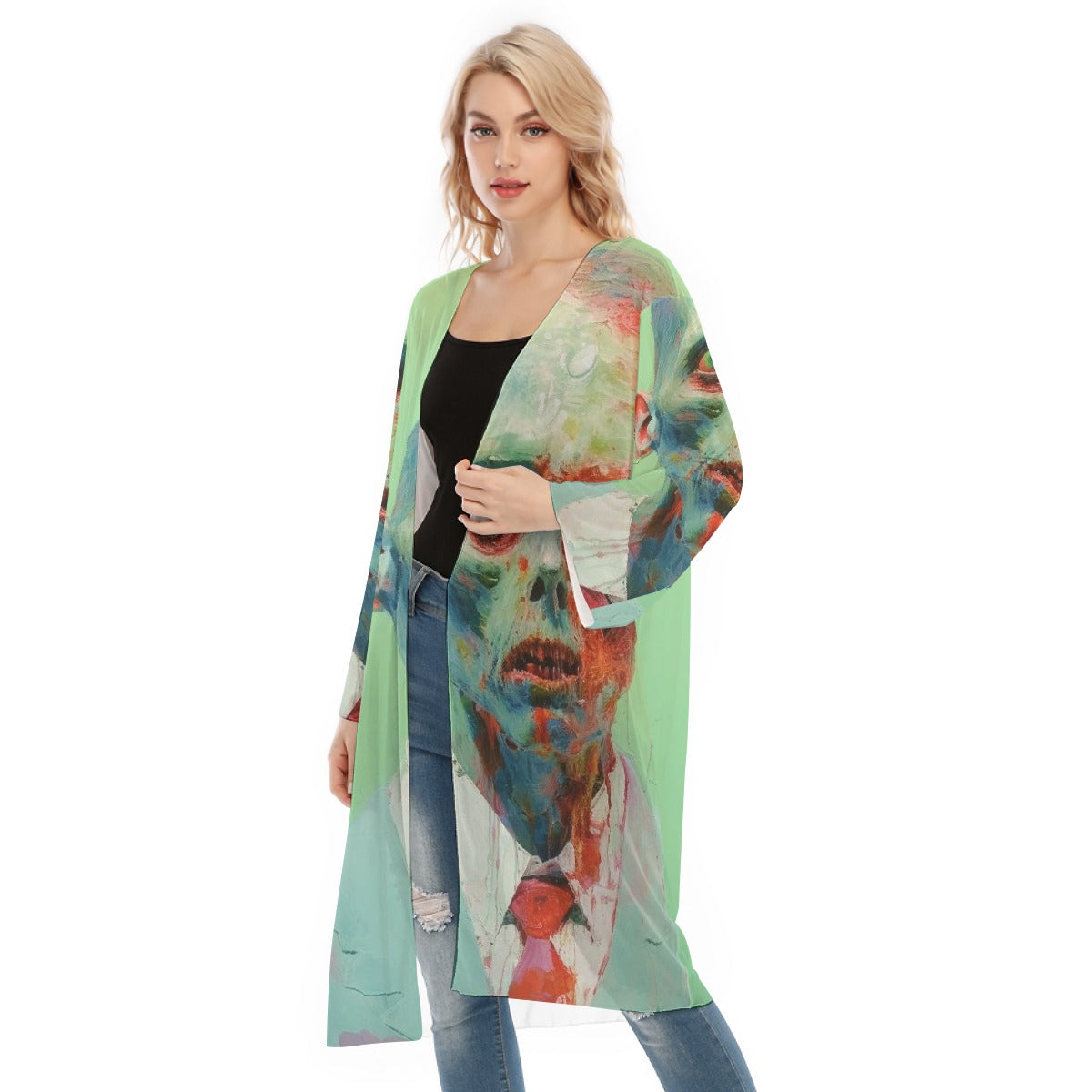 All- Over Print Women's Long Sleeve Mesh Cardigan