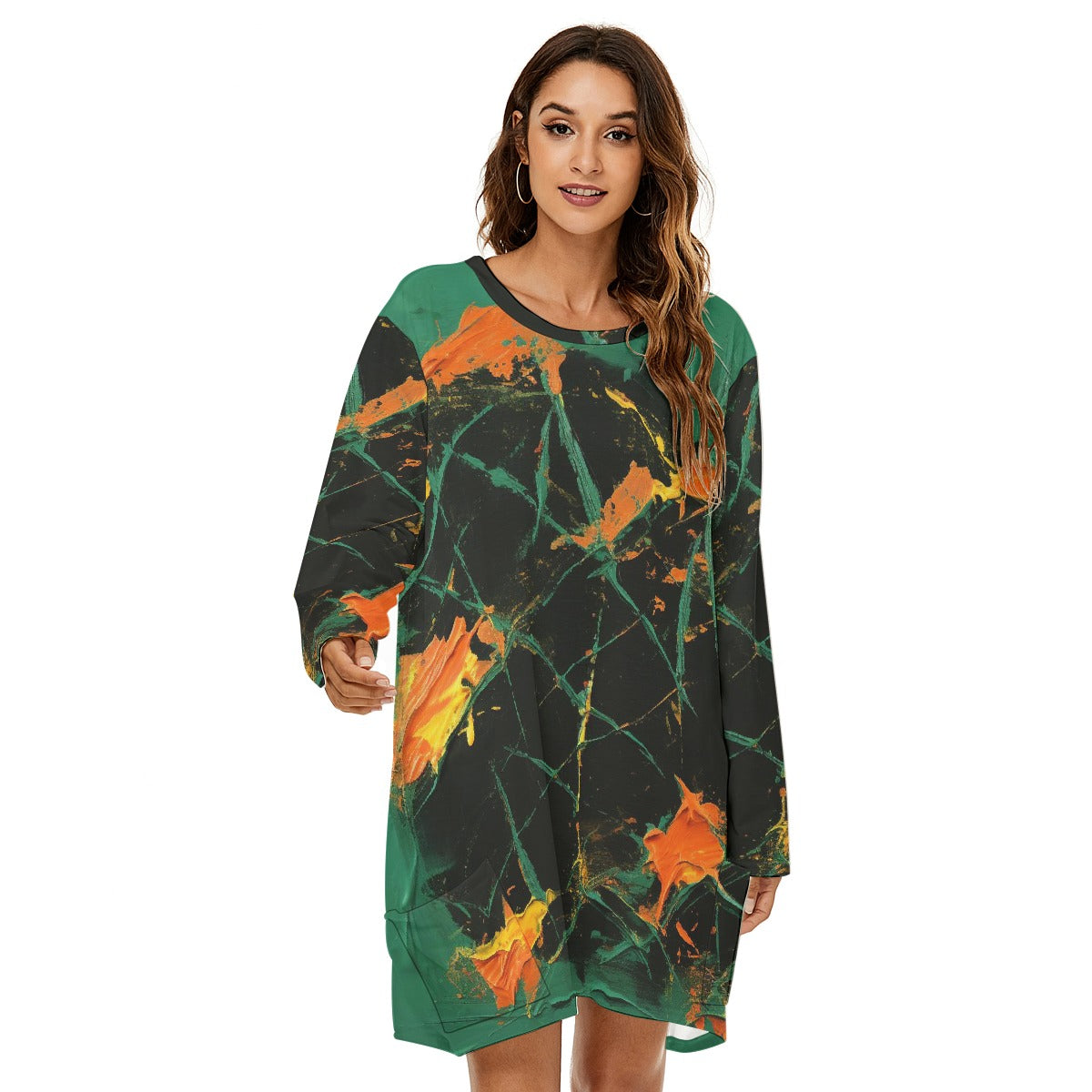 All-Over Print  Women's Loose Crew Neck Dress