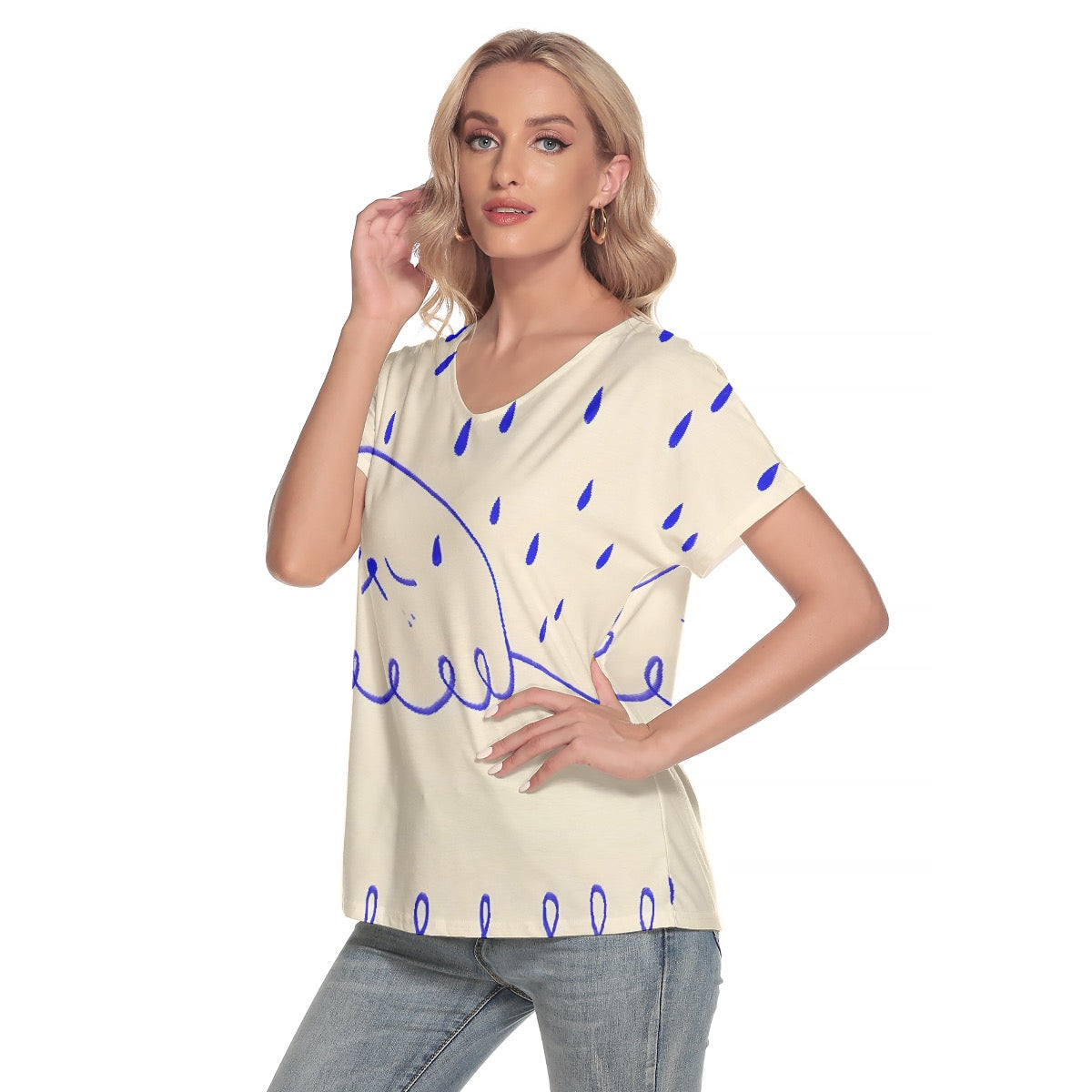 All-Over Print Women's Loose V-neck Short Sleeve T-shirt