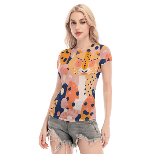 All-Over Print Women's Short Sleeve Mesh Blouse