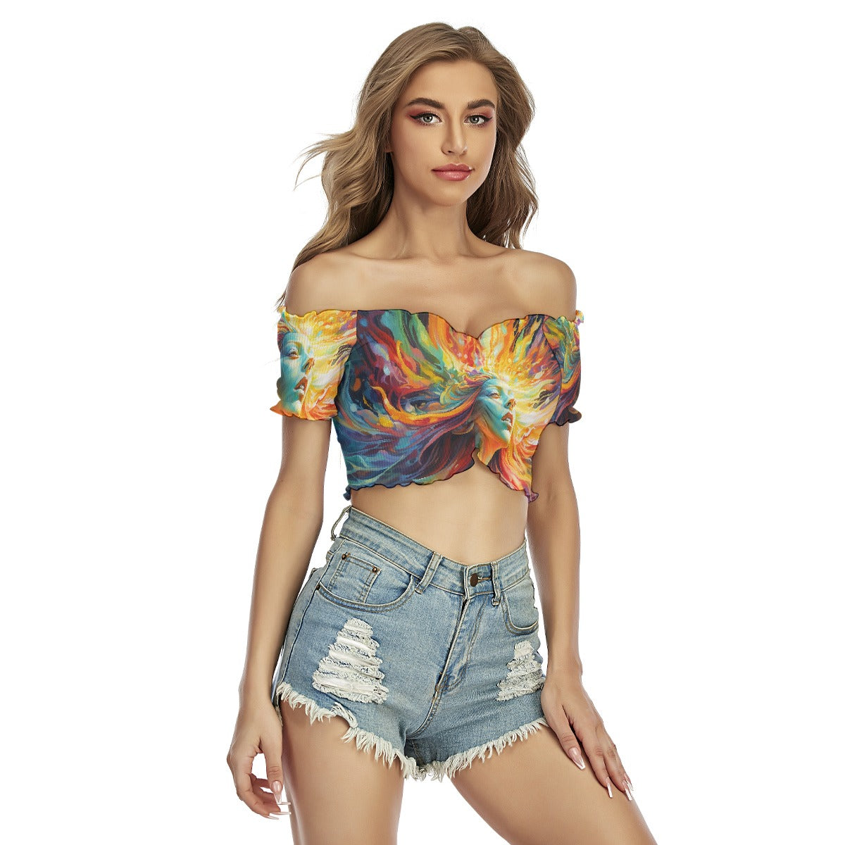 All-Over Print Women's One-shoulder Off-the-navel Short Sleeve T-shirt