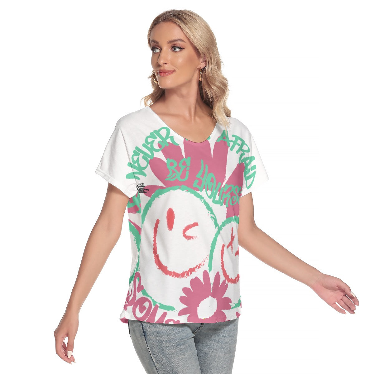 All-Over Print Women's Loose V-neck Short Sleeve T-shirt