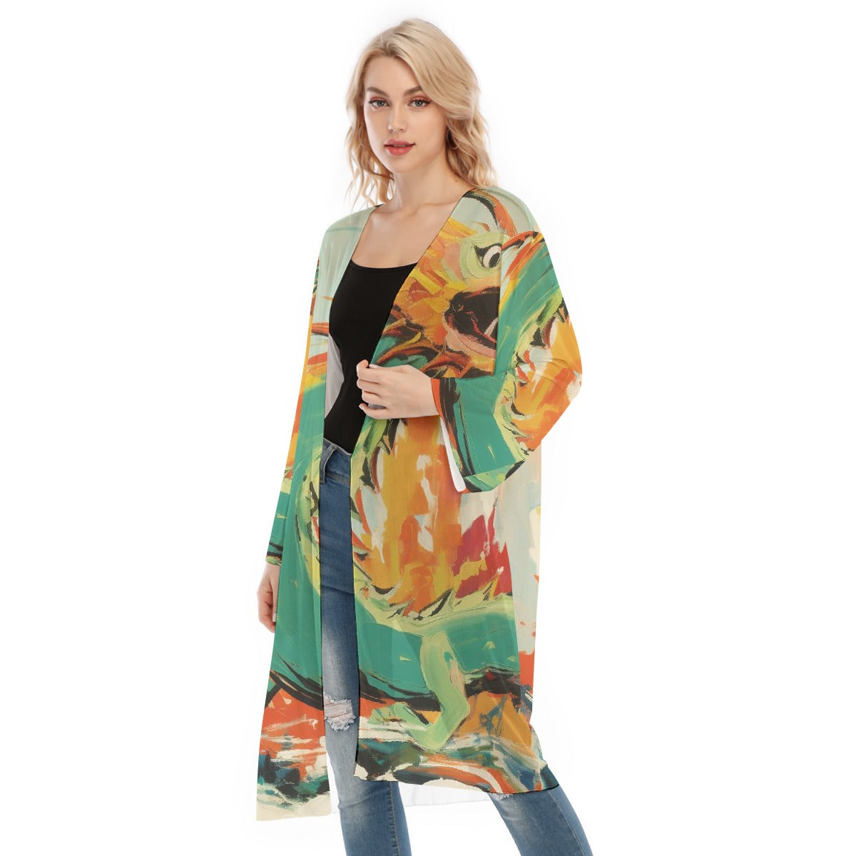 All- Over Print Women's Long Sleeve Mesh Cardigan