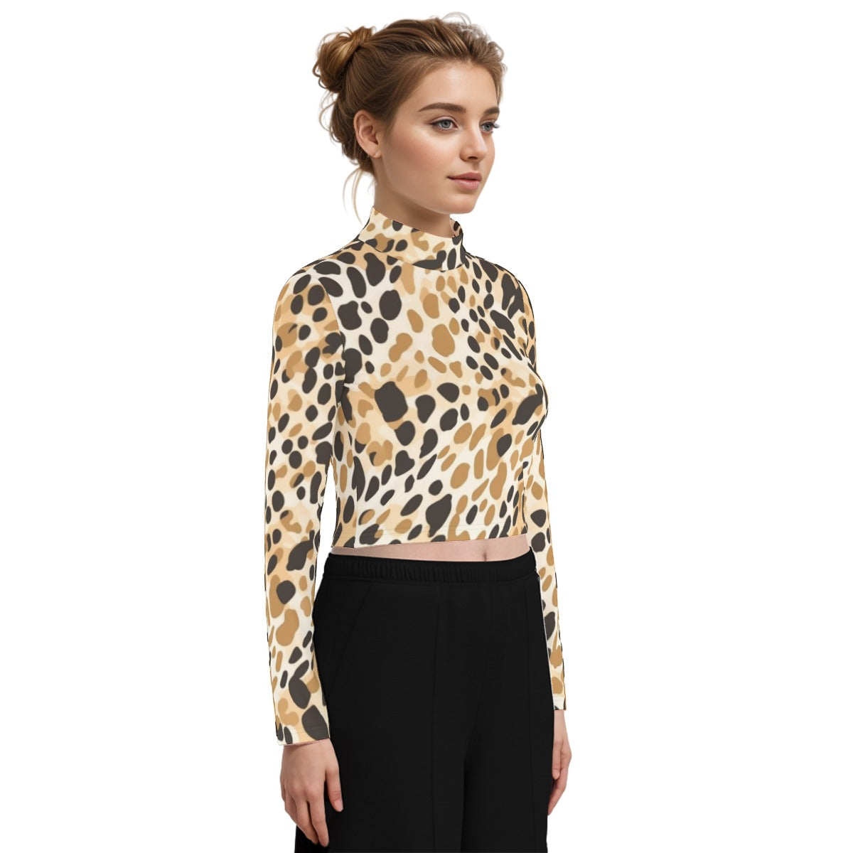 Eco-Friendly All-Over Print Women's Turtleneck T-shirt With Long Sleeve