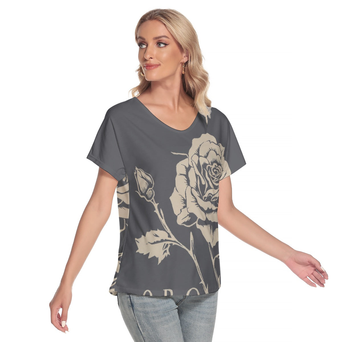 All-Over Print Women's Loose V-neck Short Sleeve T-shirt