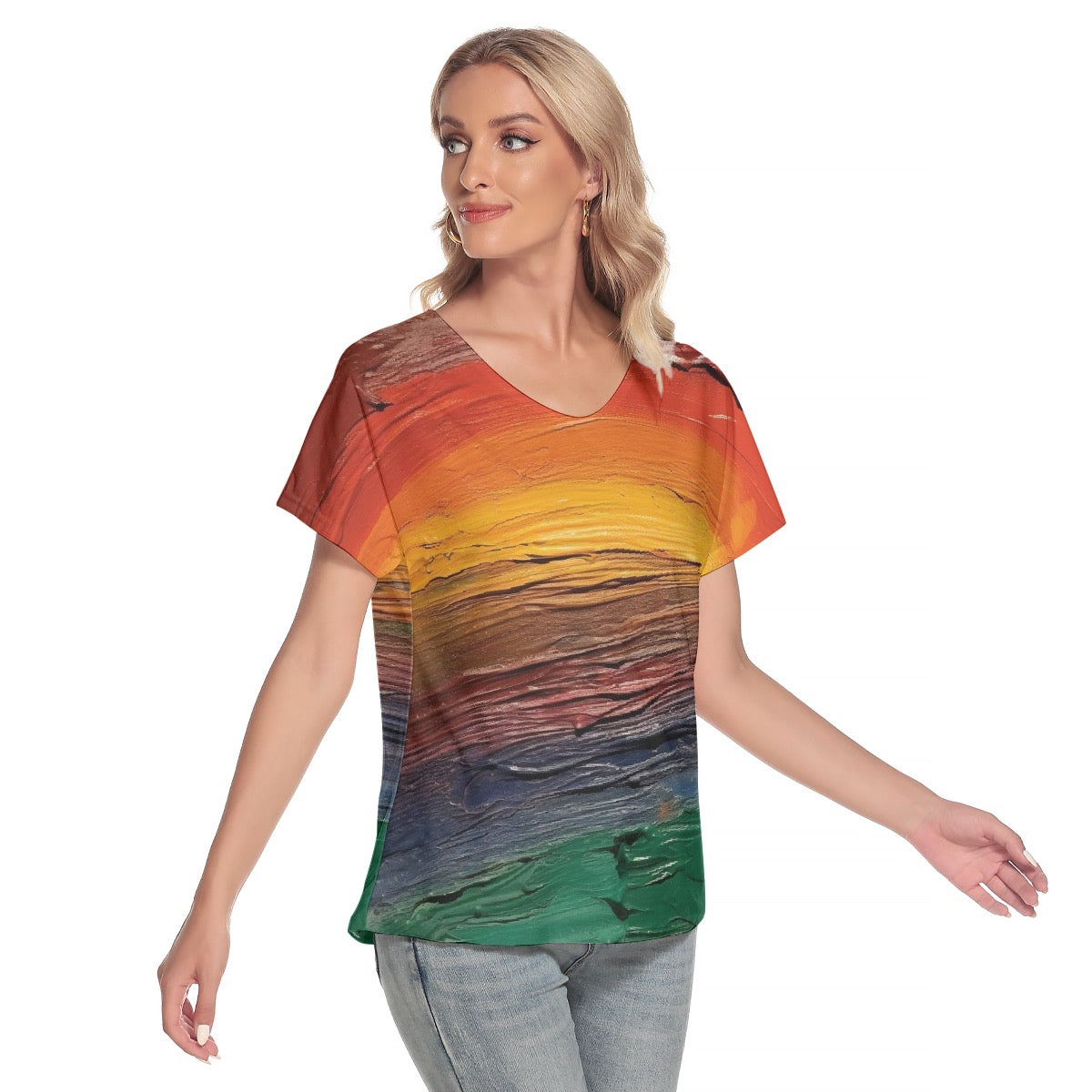 All-Over Print Women's Loose V-neck Short Sleeve T-shirt