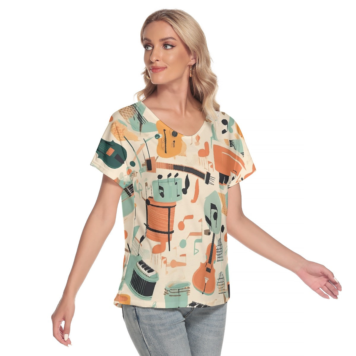 All-Over Print Women's Loose V-neck Short Sleeve T-shirt