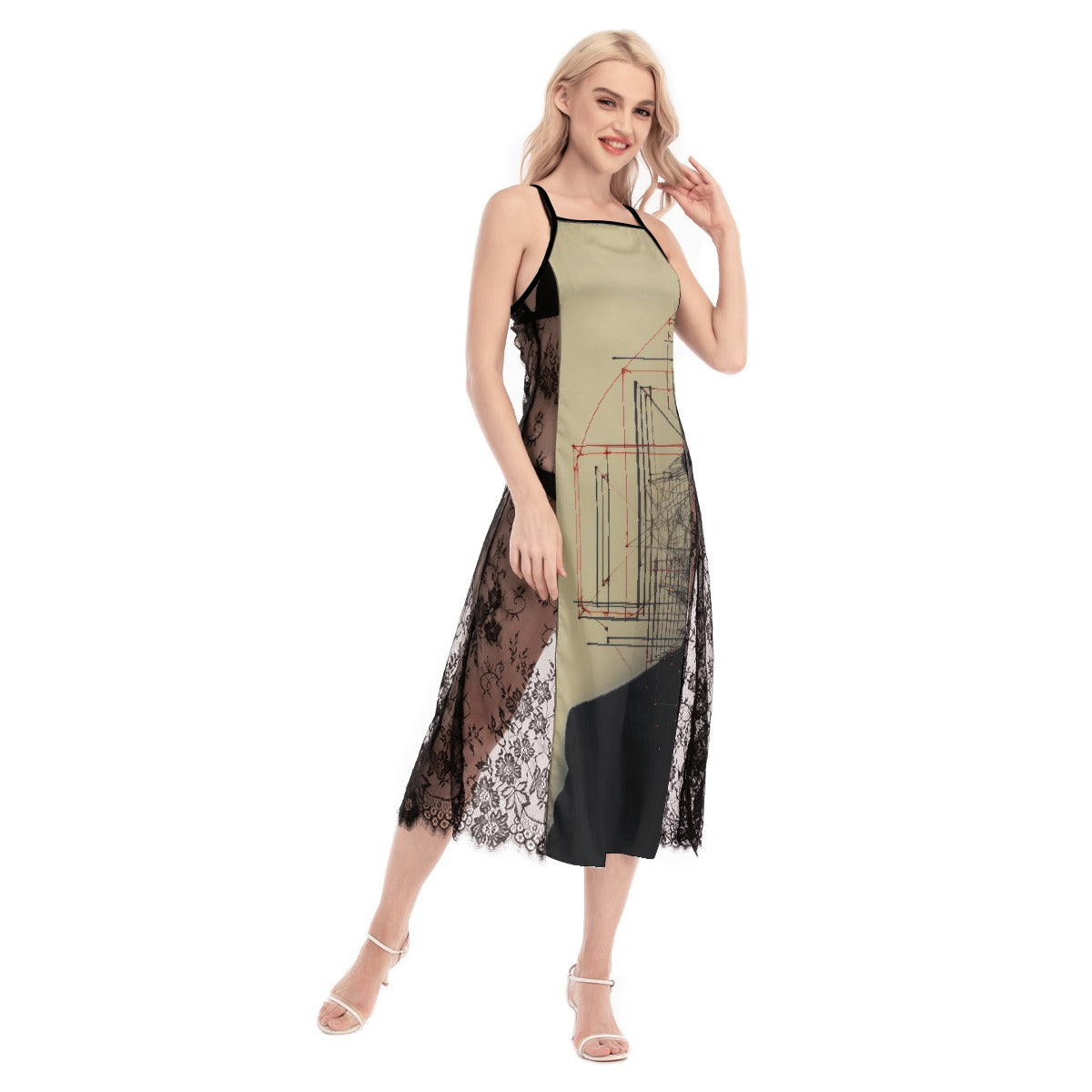 All-Over Print Women's Lace Cami Cross Back Dress