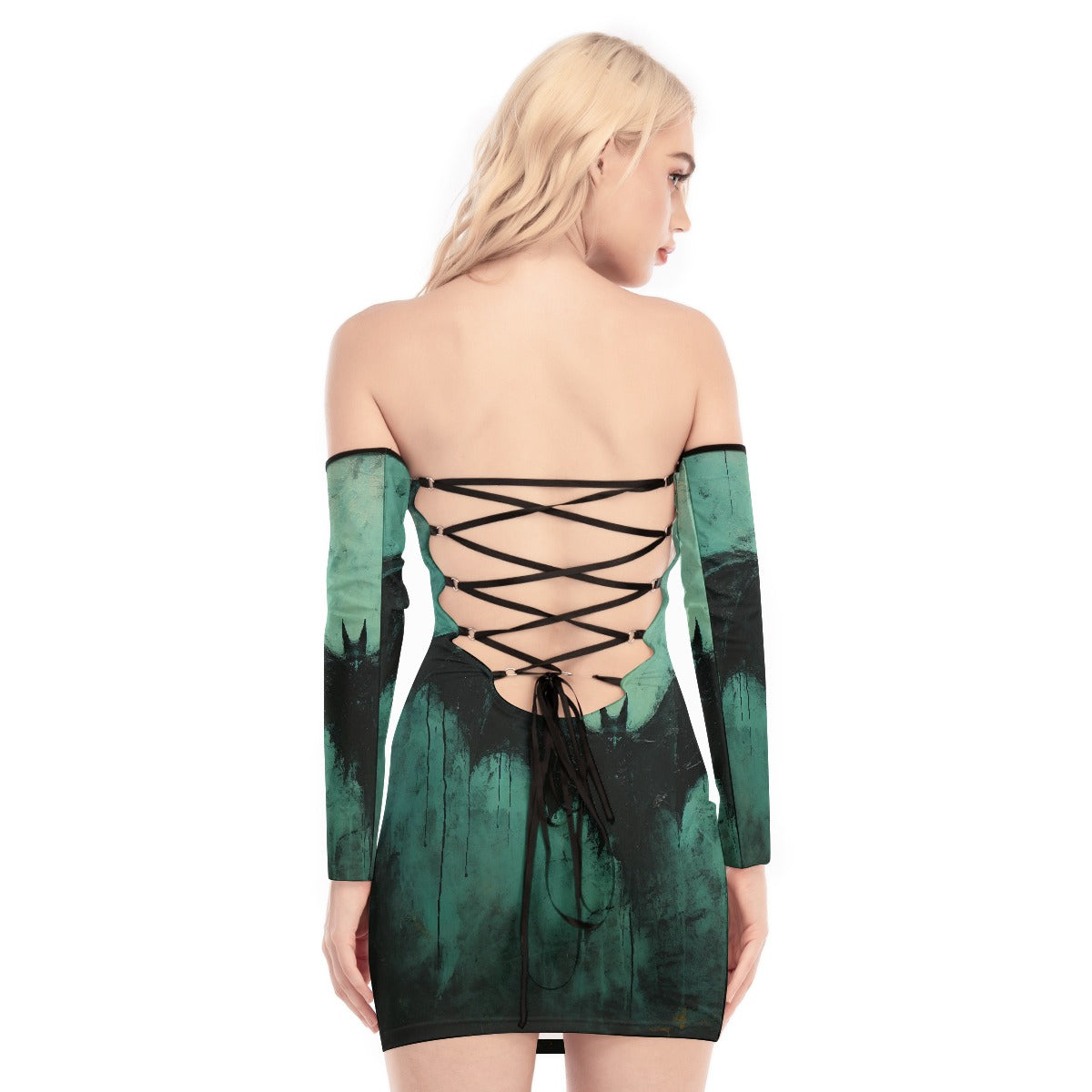 All-Over Print Women's Off-shoulder Back Lace-up Dress