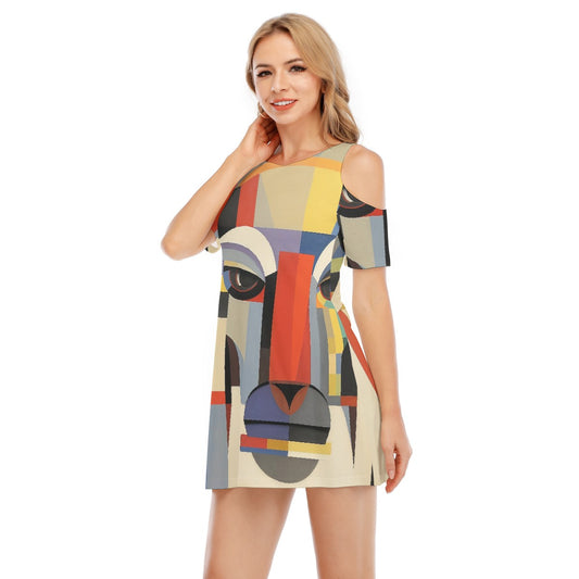 All-Over Print Women's Cold Shoulder Dress | 190GSM Cotton