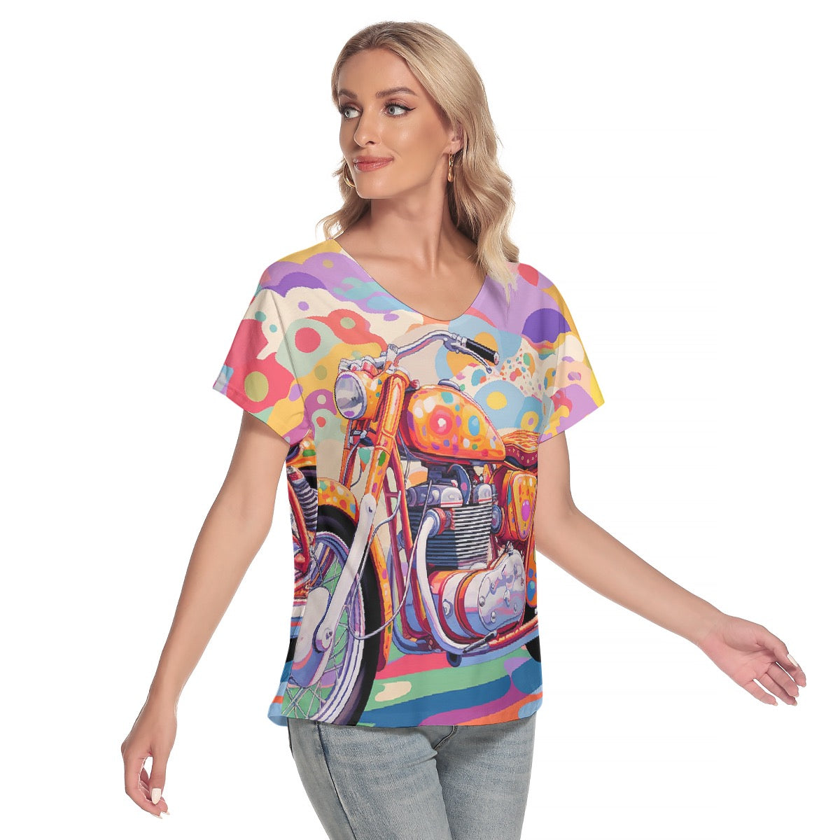 All-Over Print Women's Loose V-neck Short Sleeve T-shirt