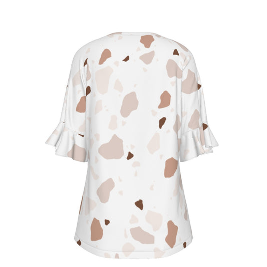 All-Over Print V-neck Women's T-shirt With Bell Sleeve