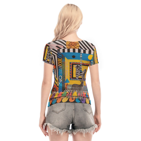 All-Over Print Women's Short Sleeve Mesh Blouse