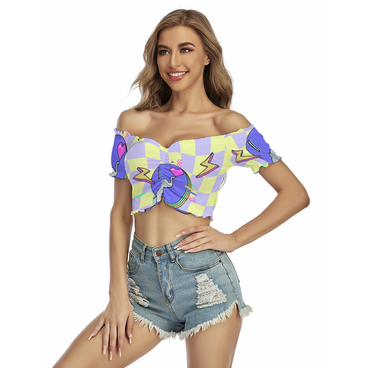 All-Over Print Women's One-shoulder Off-the-navel Short Sleeve T-shirt