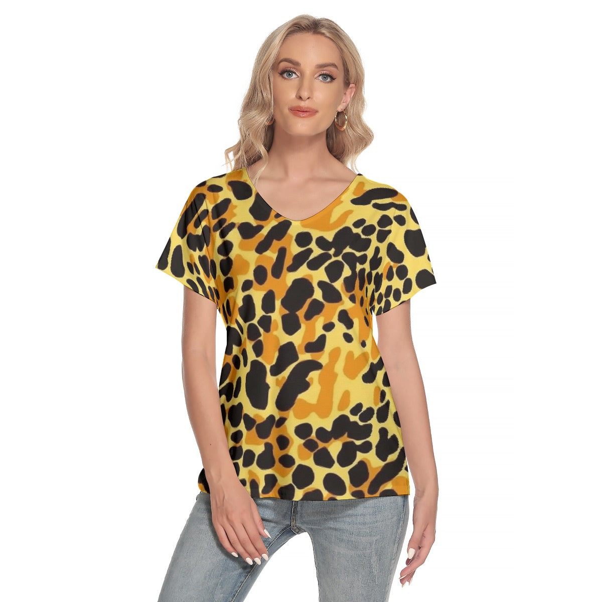 All-Over Print Women's Loose V-neck Short Sleeve T-shirt