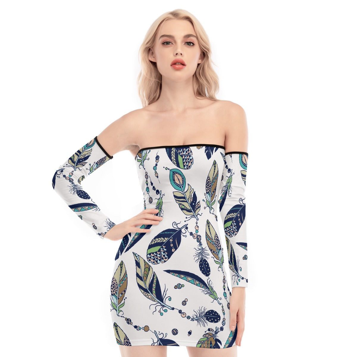 All-Over Print Women's Off-shoulder Back Lace-up Dress