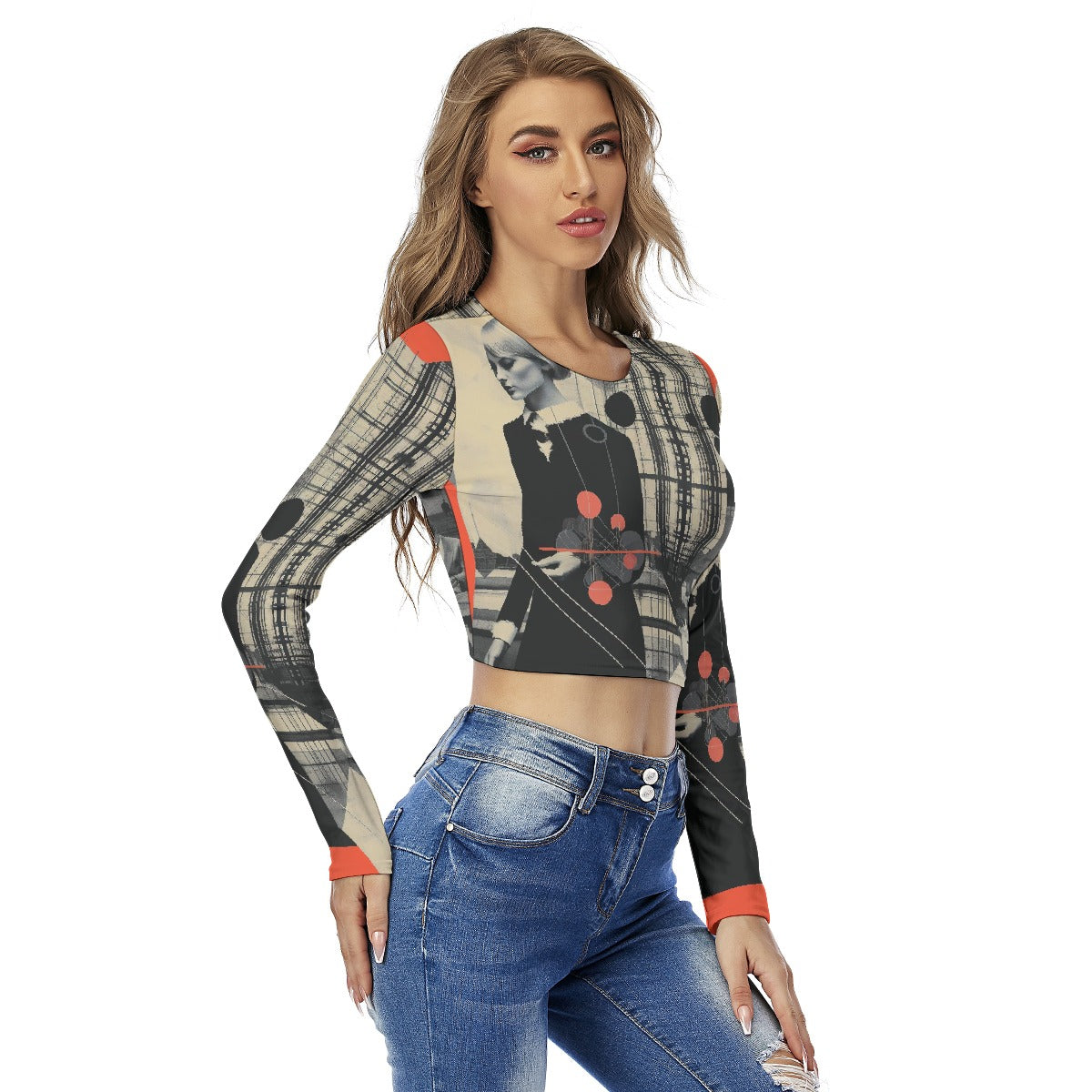 All-Over Print Women's Round Neck Crop Top T-Shirt