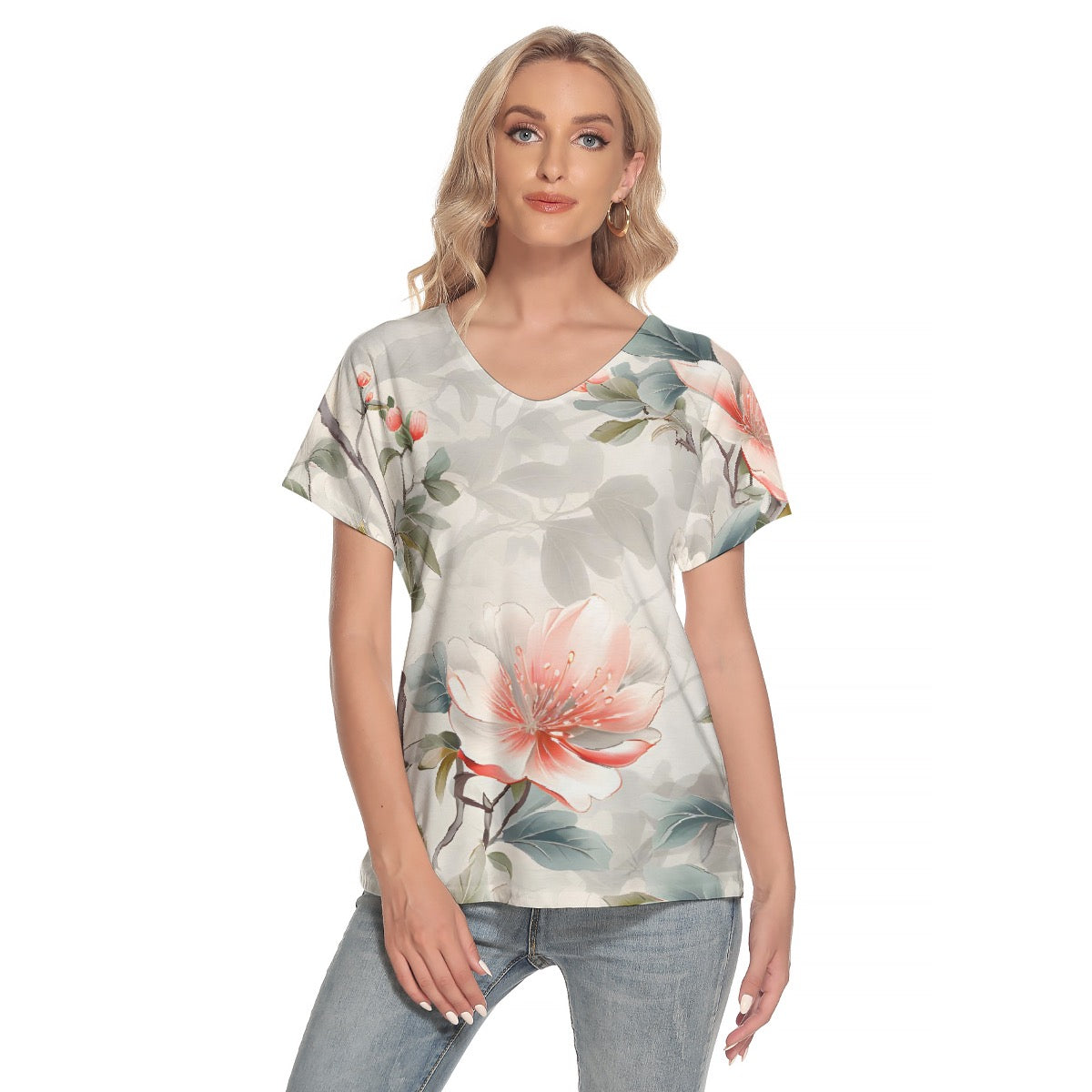 All-Over Print Women's Loose V-neck Short Sleeve T-shirt