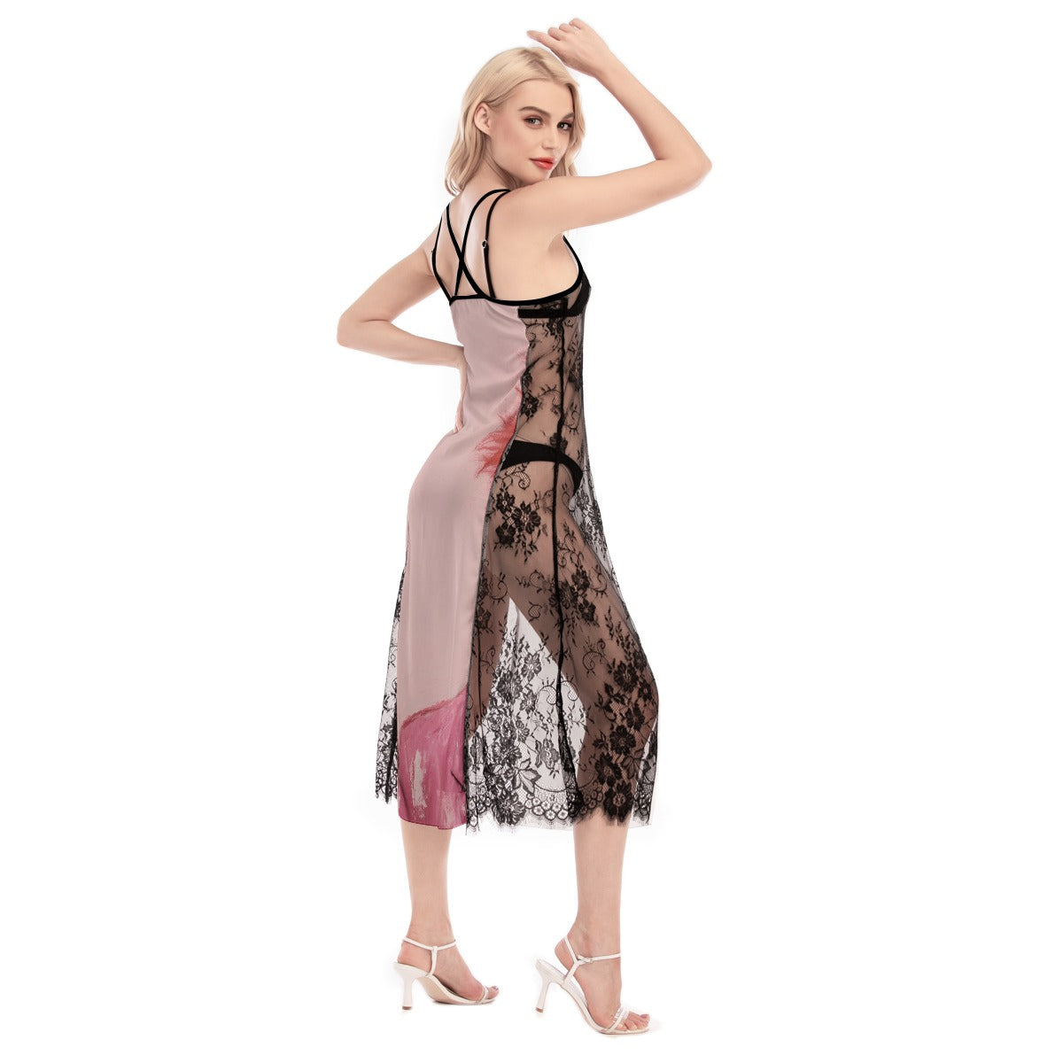 All-Over Print Women's Lace Cami Cross Back Dress