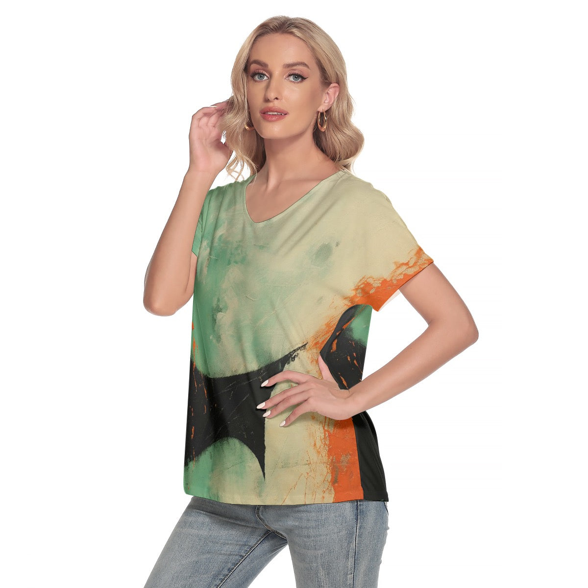 All-Over Print Women's Loose V-neck Short Sleeve T-shirt