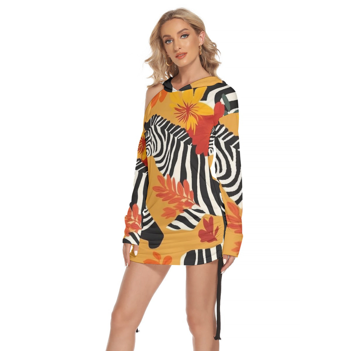 All-Over Print Women's One-shoulder Dress With Waist Shirring