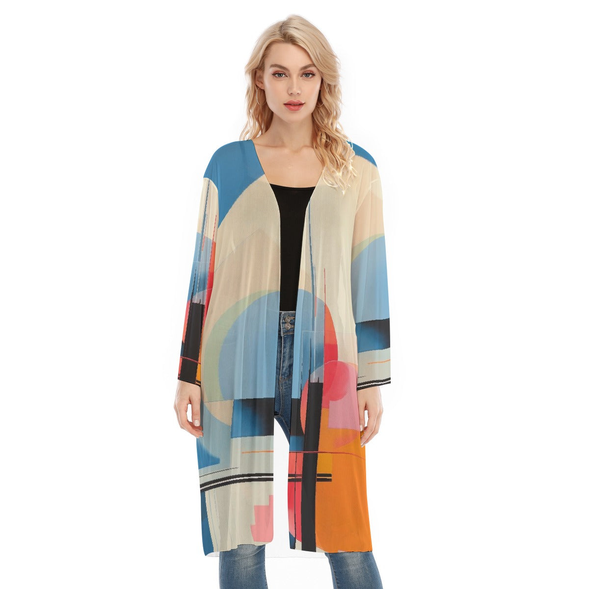 All- Over Print Women's Long Sleeve Mesh Cardigan