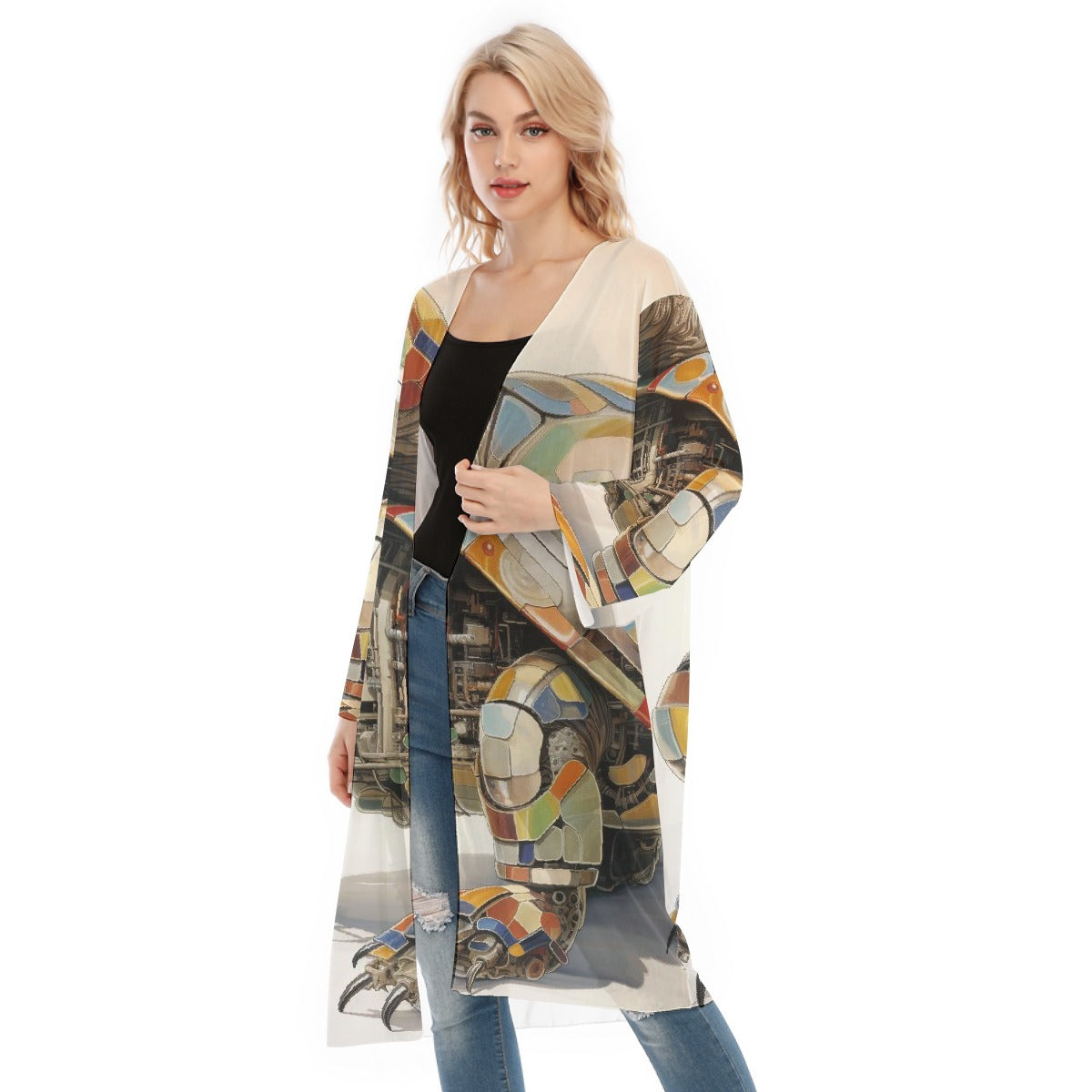 All- Over Print Women's Long Sleeve Mesh Cardigan