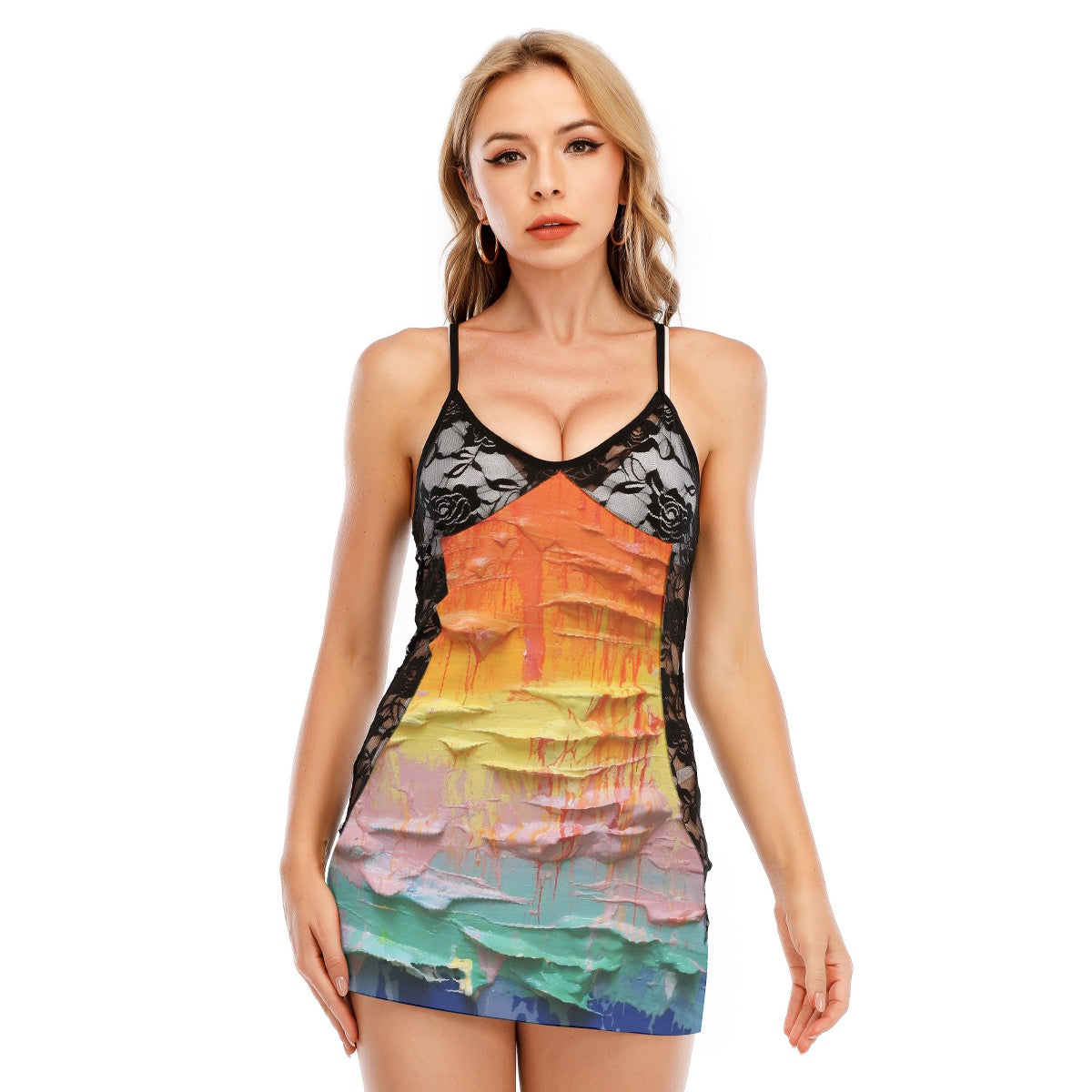 All-Over Print Women's Black Lace Cami Dress