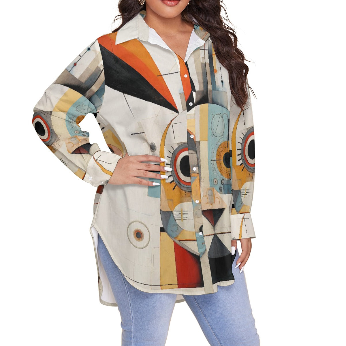 All-Over Print Women's Shirt With Long Sleeve(Plus Size)