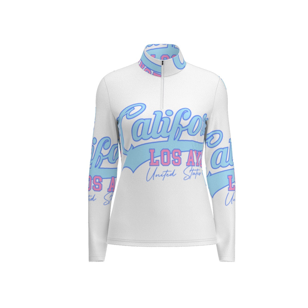 All-Over Print Women's Sports Collar Jersey With Long Sleeve