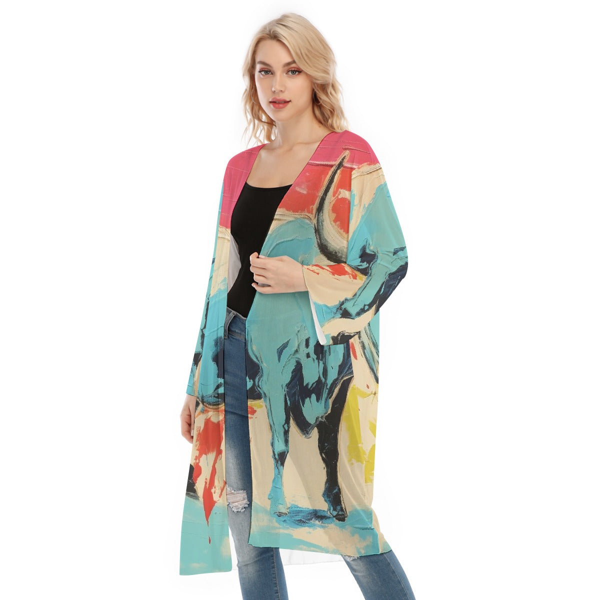 All- Over Print Women's Long Sleeve Mesh Cardigan