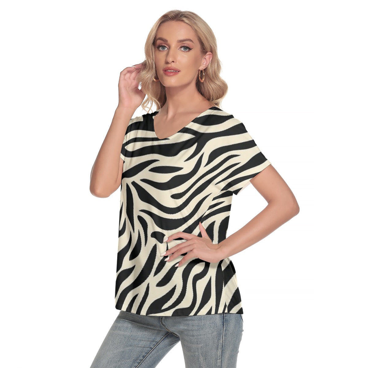 All-Over Print Women's Loose V-neck Short Sleeve T-shirt