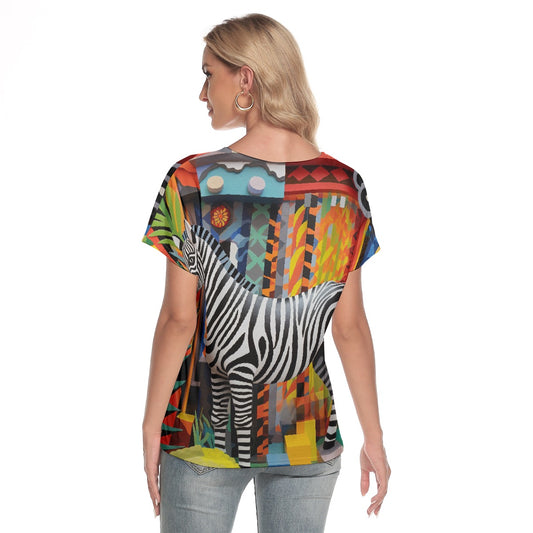 All-Over Print Women's Loose V-neck Short Sleeve T-shirt