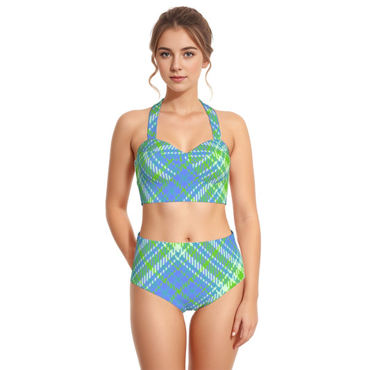 All-Over Print Women's Swimsuit Set With Halter