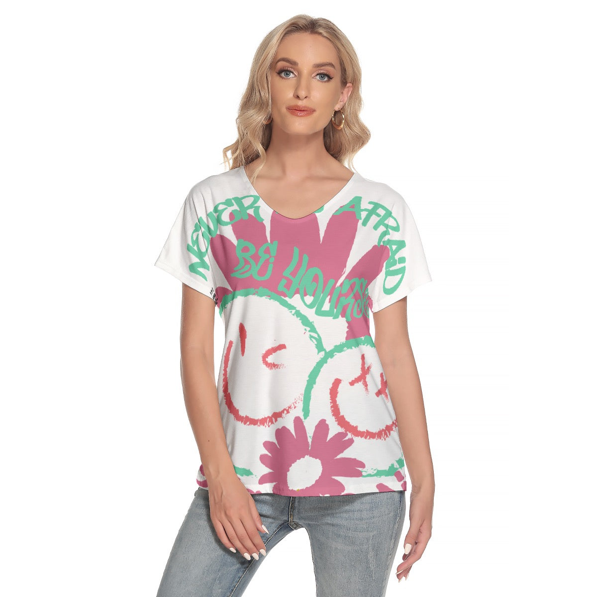 All-Over Print Women's Loose V-neck Short Sleeve T-shirt