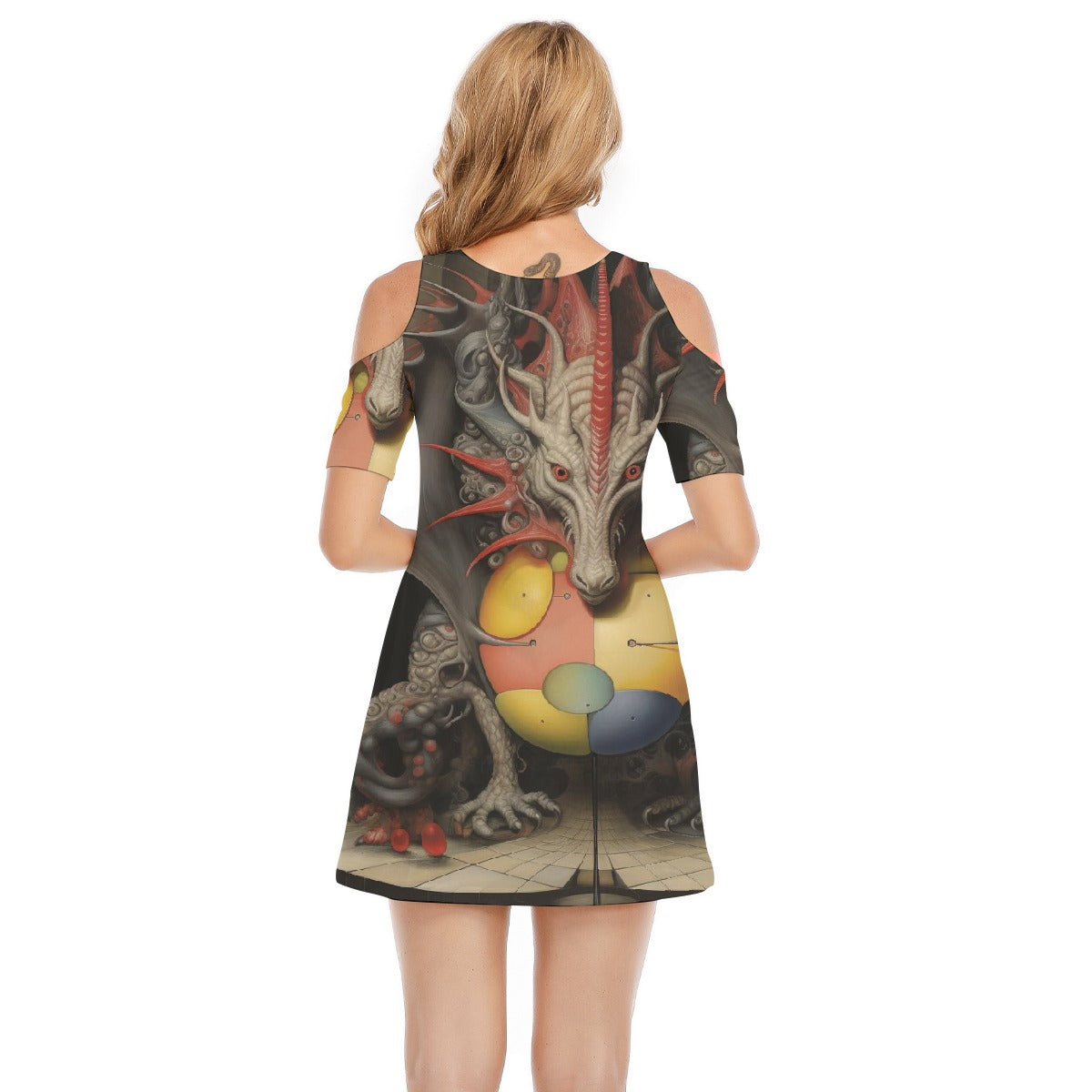 All-Over Print Women's Cold Shoulder Dress | 190GSM Cotton