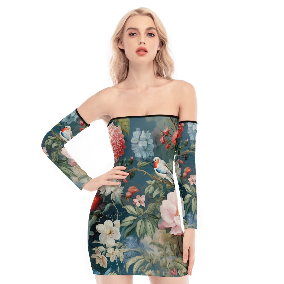 All-Over Print Women's Off-shoulder Back Lace-up Dress