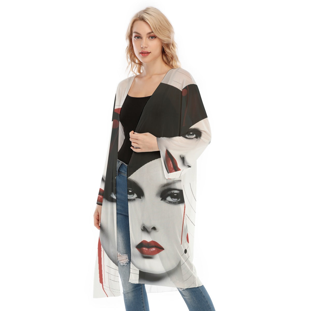 All- Over Print Women's Long Sleeve Mesh Cardigan