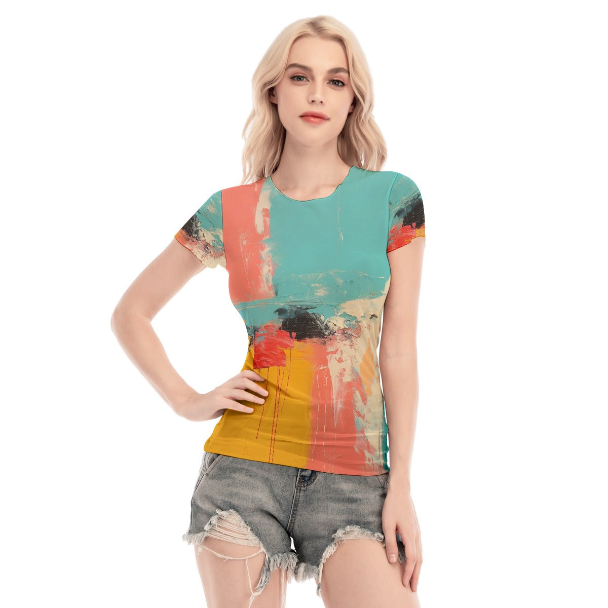 All-Over Print Women's Short Sleeve Mesh Blouse