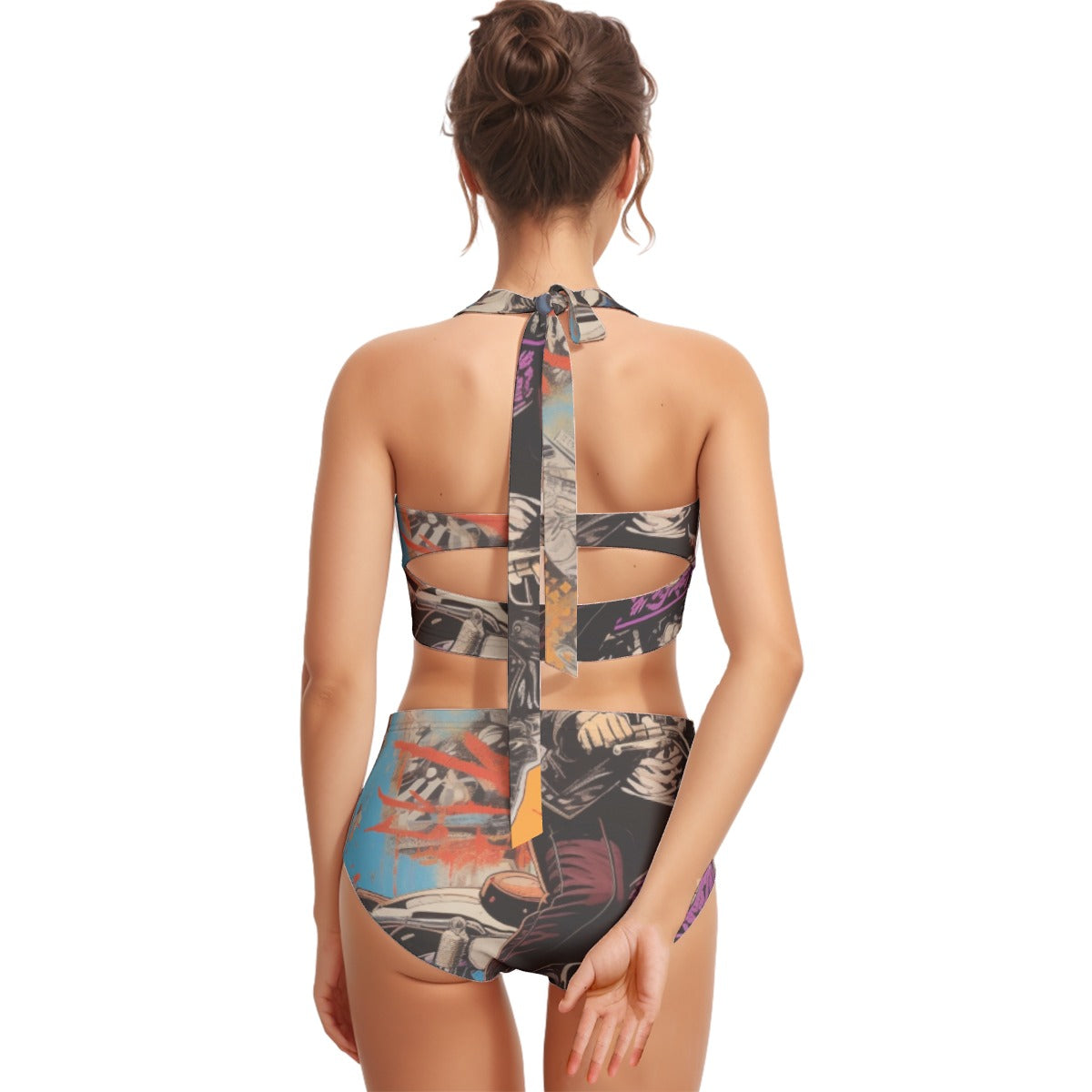 All-Over Print Women's Swimsuit Set With Halter