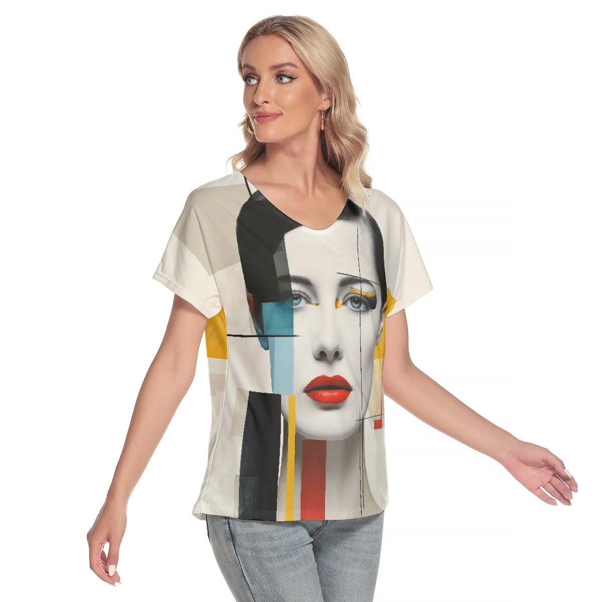 All-Over Print Women's Loose V-neck Short Sleeve T-shirt