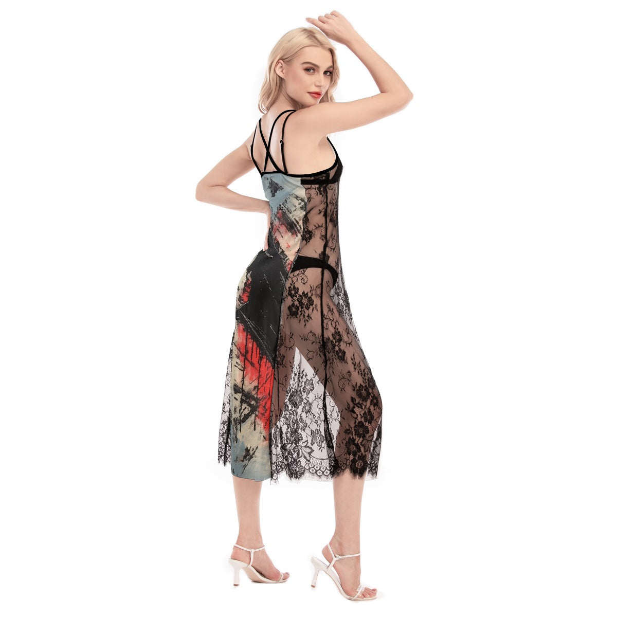 All-Over Print Women's Lace Cami Cross Back Dress