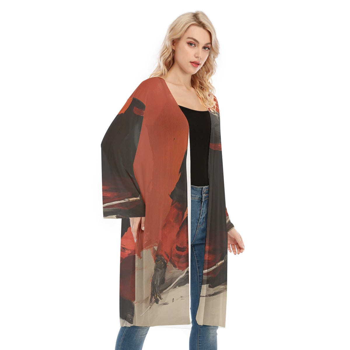 All- Over Print Women's Long Sleeve Mesh Cardigan