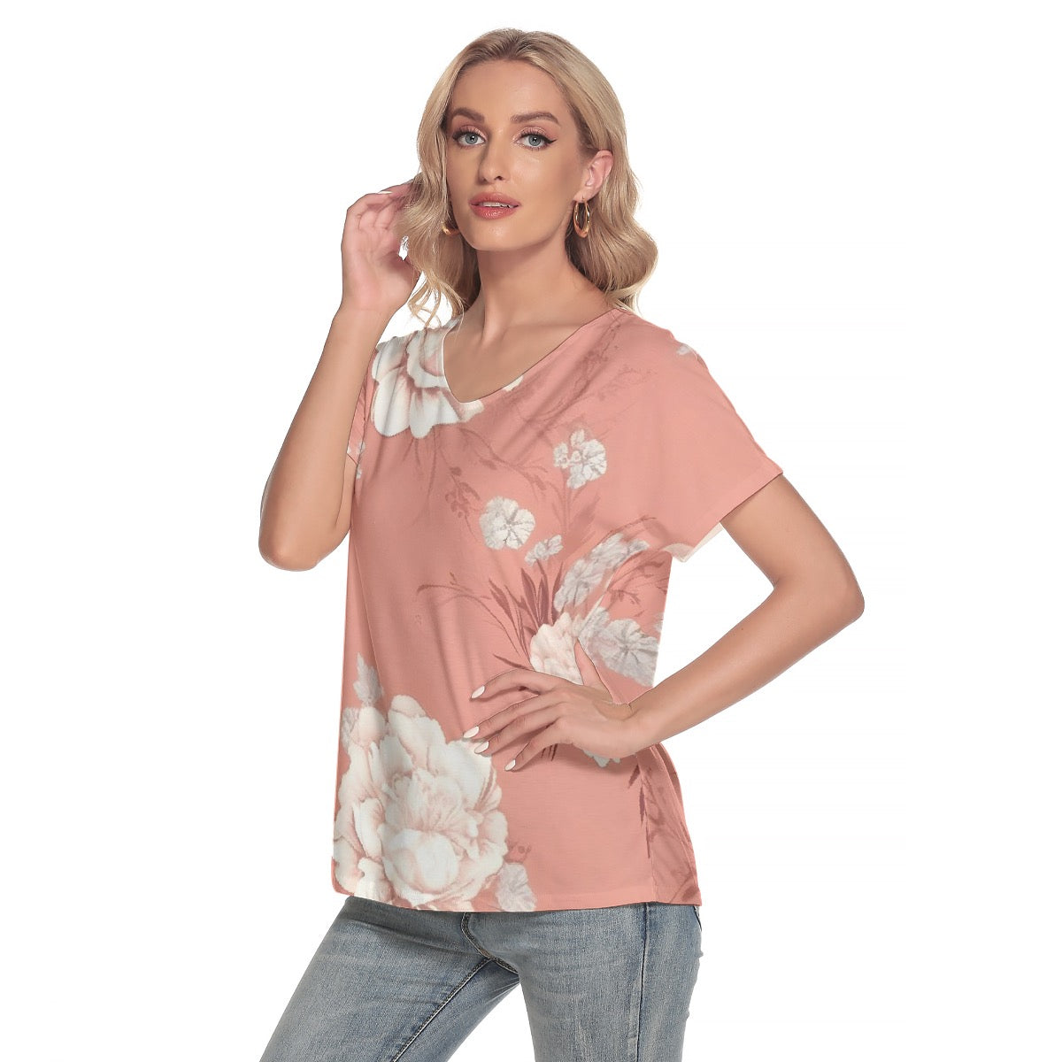 All-Over Print Women's Loose V-neck Short Sleeve T-shirt