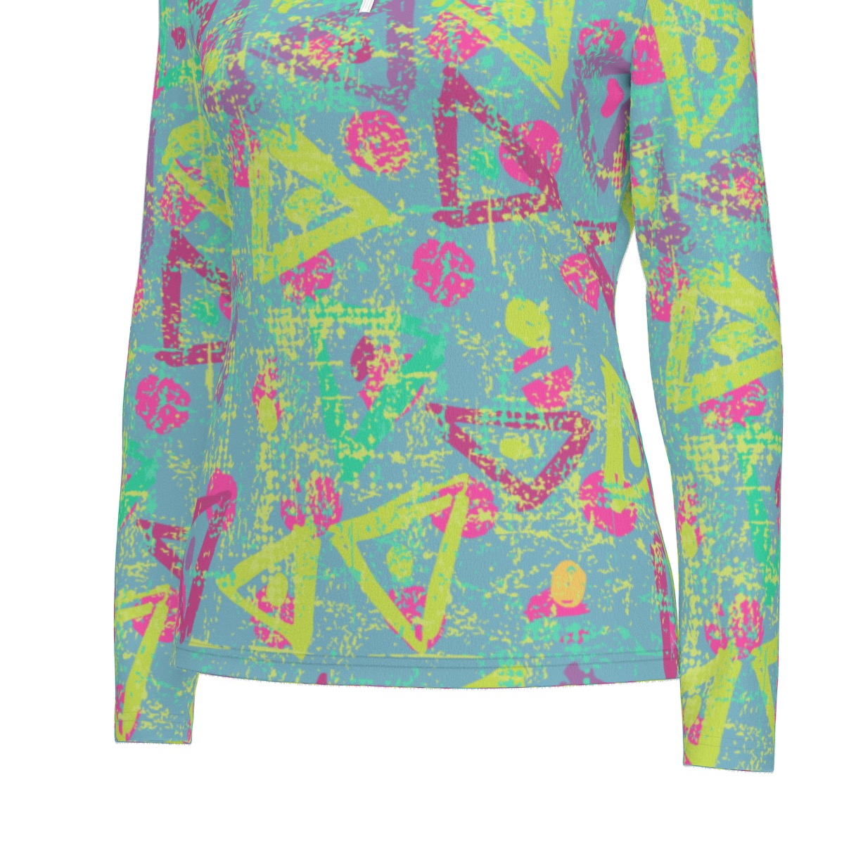 All-Over Print Women's Sports Collar Jersey With Long Sleeve