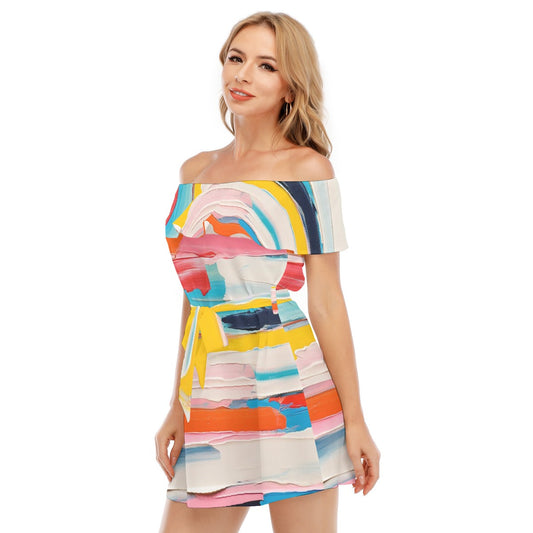 All-Over Print Women's Off-shoulder Dress With Ruffle