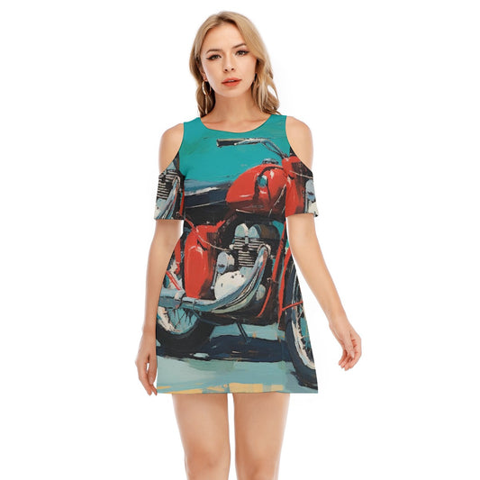 All-Over Print Women's Cold Shoulder Dress | 190GSM Cotton